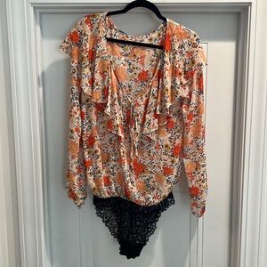 Free People Floral Blouse Bodysuit Size Medium